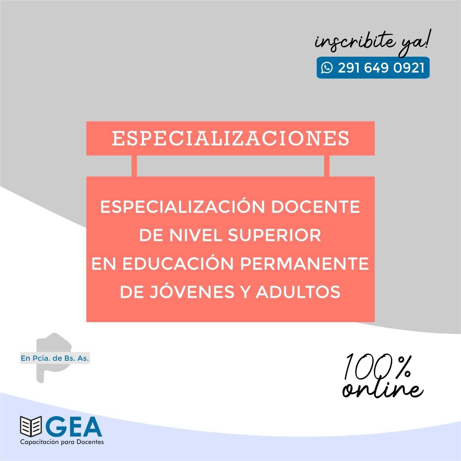 Especialización Docente de Nivel Superior en
							Educación Permanente de Jóvenes y Adultos
